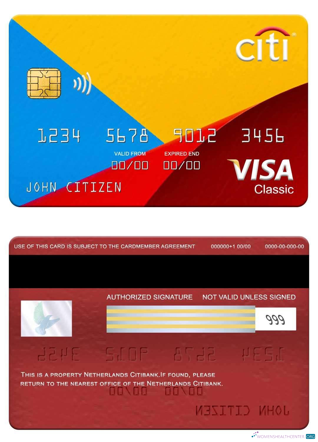 Download Netherlands Citibank visa classic card Photoshop template